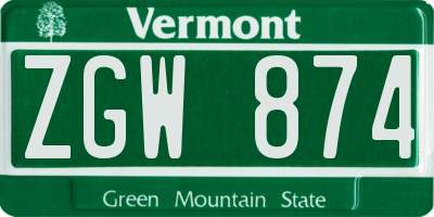VT license plate ZGW874