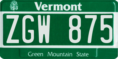 VT license plate ZGW875