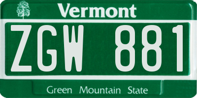 VT license plate ZGW881