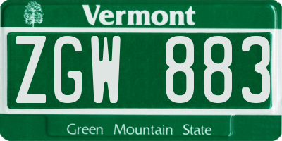 VT license plate ZGW883