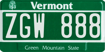 VT license plate ZGW888