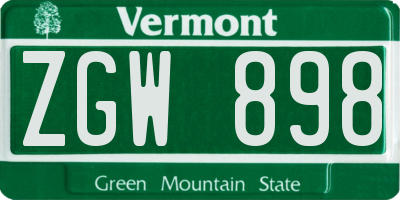 VT license plate ZGW898