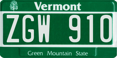 VT license plate ZGW910