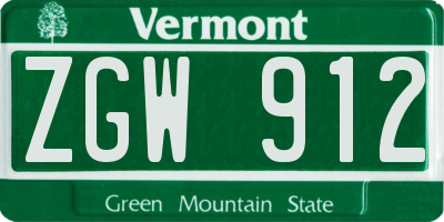 VT license plate ZGW912
