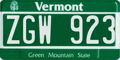 VT license plate ZGW923