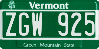 VT license plate ZGW925