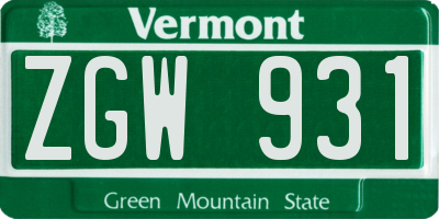 VT license plate ZGW931