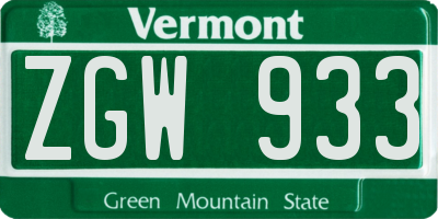 VT license plate ZGW933