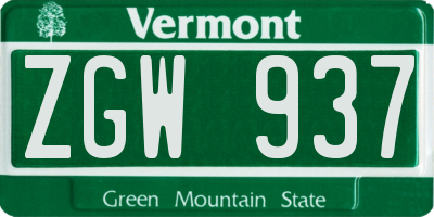 VT license plate ZGW937