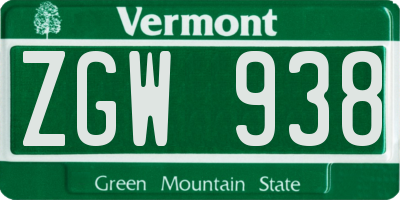 VT license plate ZGW938