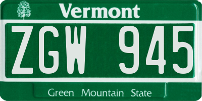 VT license plate ZGW945