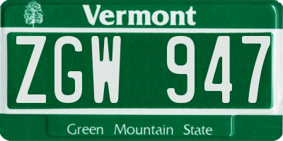 VT license plate ZGW947