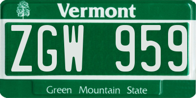 VT license plate ZGW959