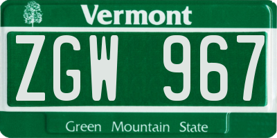 VT license plate ZGW967