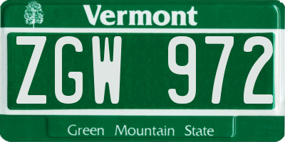 VT license plate ZGW972