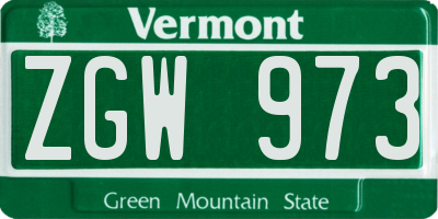 VT license plate ZGW973