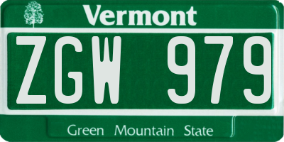 VT license plate ZGW979