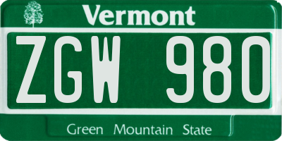 VT license plate ZGW980