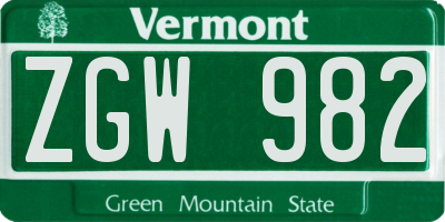 VT license plate ZGW982