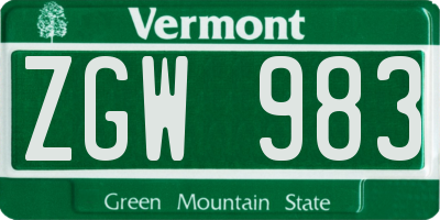 VT license plate ZGW983