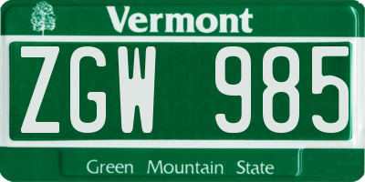 VT license plate ZGW985
