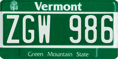 VT license plate ZGW986