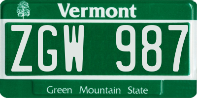 VT license plate ZGW987