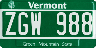 VT license plate ZGW988