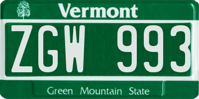 VT license plate ZGW993