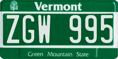 VT license plate ZGW995