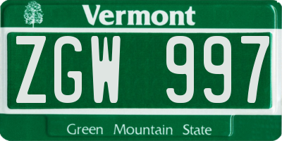 VT license plate ZGW997