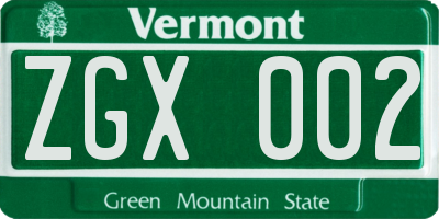 VT license plate ZGX002