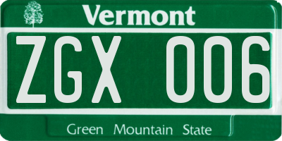 VT license plate ZGX006