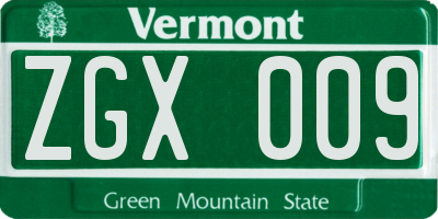 VT license plate ZGX009