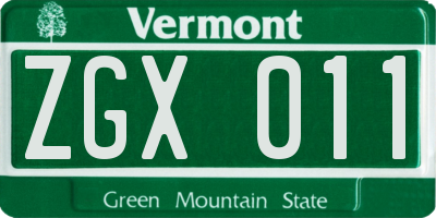 VT license plate ZGX011