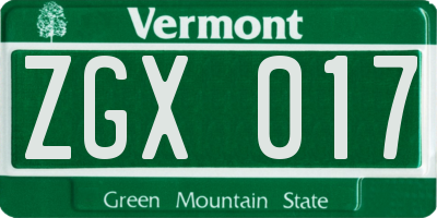 VT license plate ZGX017