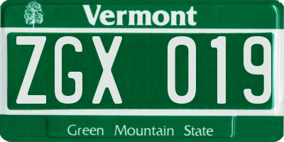 VT license plate ZGX019