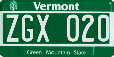 VT license plate ZGX020