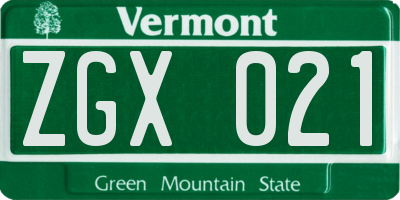 VT license plate ZGX021