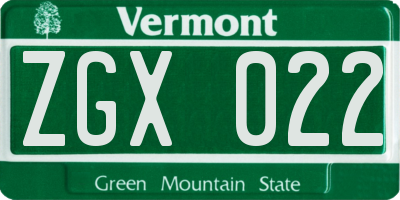 VT license plate ZGX022