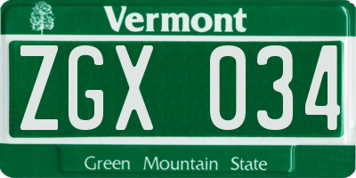 VT license plate ZGX034