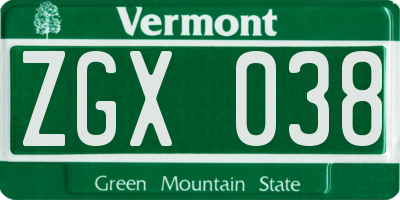 VT license plate ZGX038