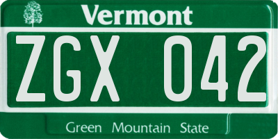 VT license plate ZGX042