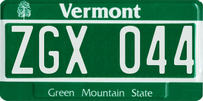 VT license plate ZGX044