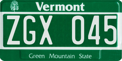 VT license plate ZGX045