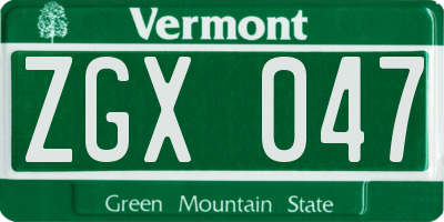 VT license plate ZGX047