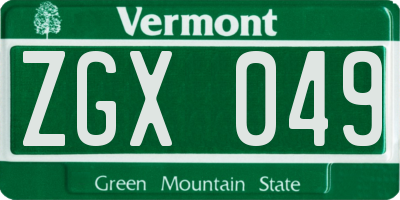 VT license plate ZGX049