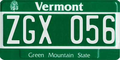 VT license plate ZGX056