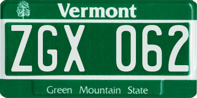 VT license plate ZGX062
