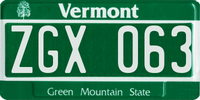 VT license plate ZGX063